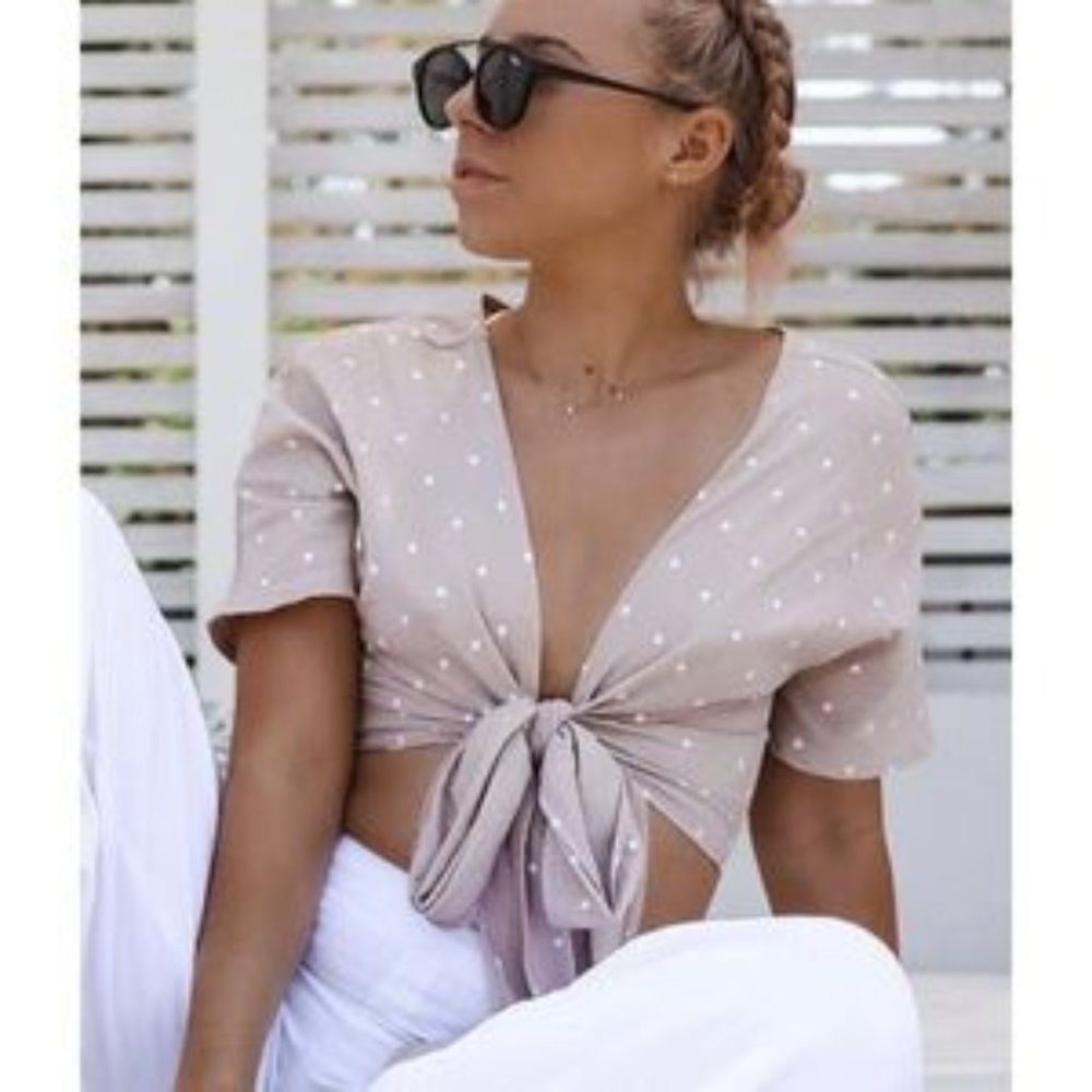 White Fox Boutique - Written In the Stars Crop Top (Beige) XS